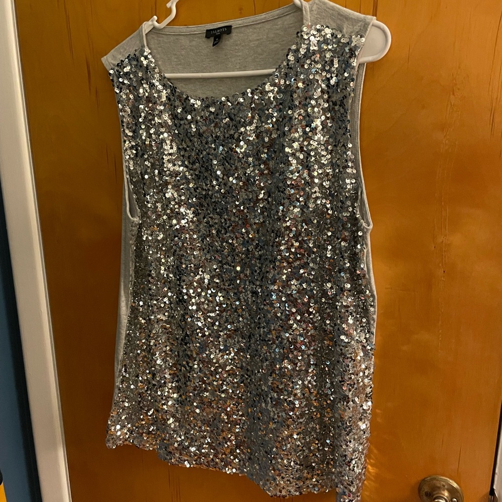 Talbots Gray Sequin Top